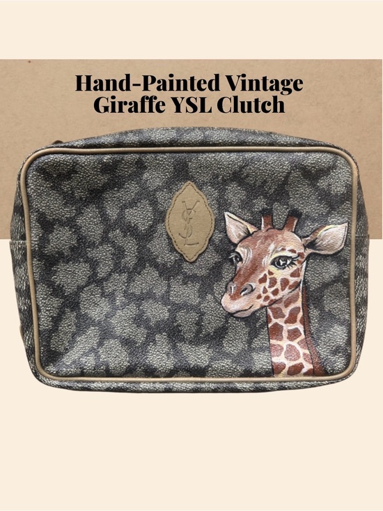 Yves Saint Laurent Handbags - Yves Saint Laurent Hand-Painted Vintage Giraffe Print Clutch Pouch Toiletry Bag🦒
